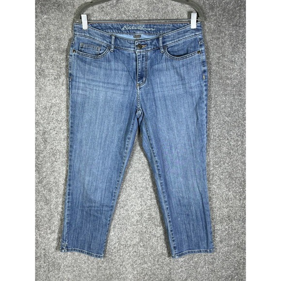Eddie Bauer‎ Curvy Crop Jeans Womens Size 10 Stretch Cropped Blue Denim - Picture 1 of 13